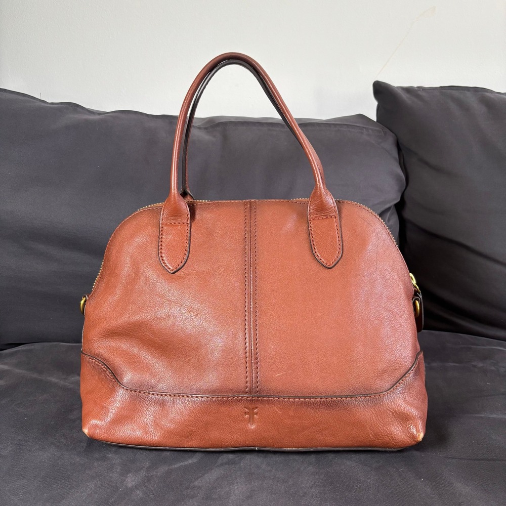 Frye Melissa Satchel Cognac Brown Leather Dome Bag Handbag
